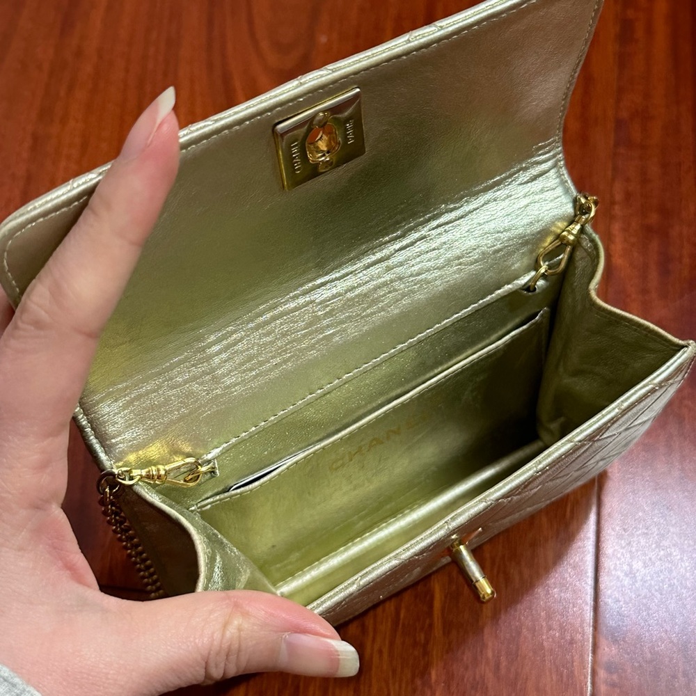 Vintage Chanel mini CF Flag WOC Gold Wallet waist bag clutch 3 in 1 - Picture 6 of 15
